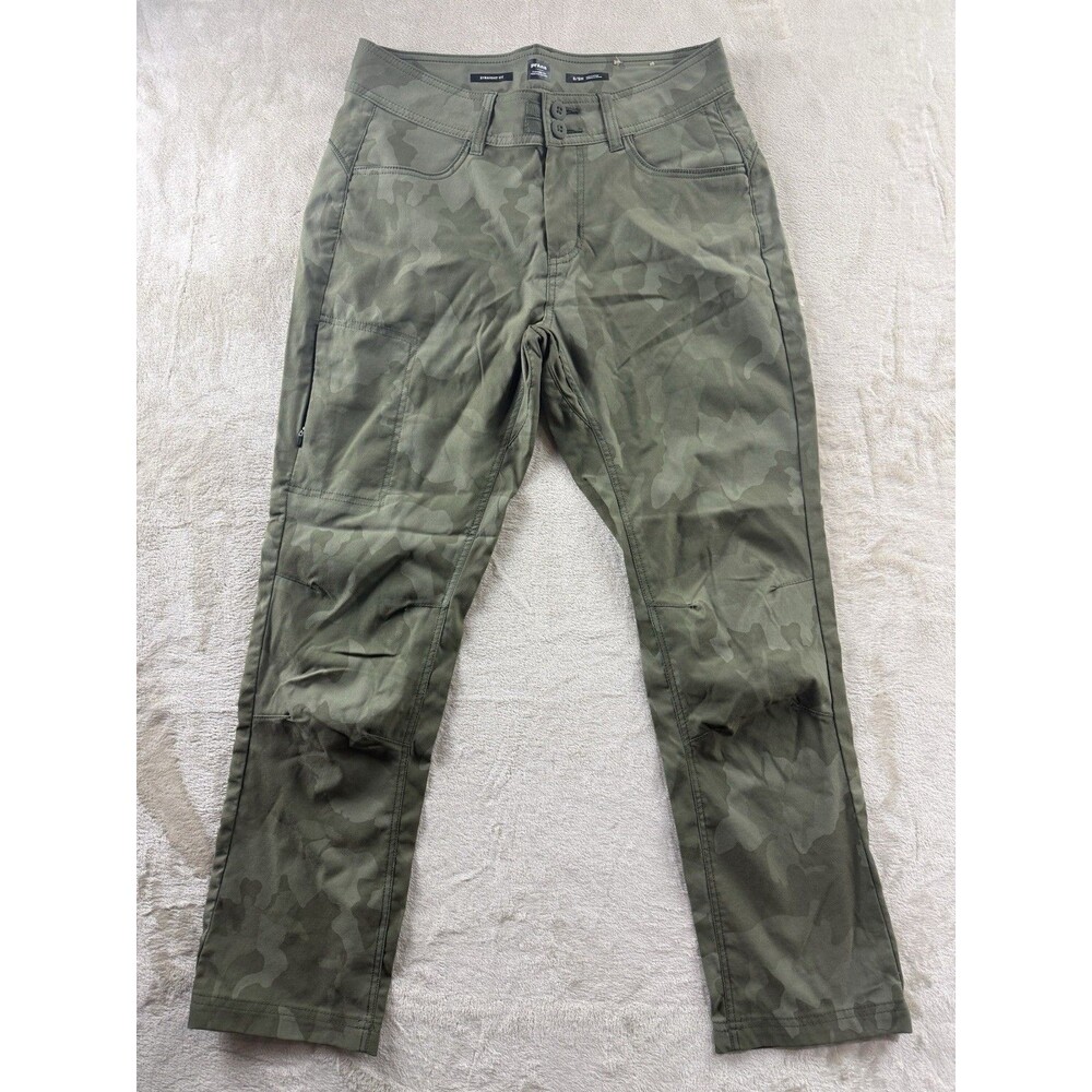 Prana Camo Pants Women's Size 6 Green Hiking Nylon Stretch Travel Straight Leg